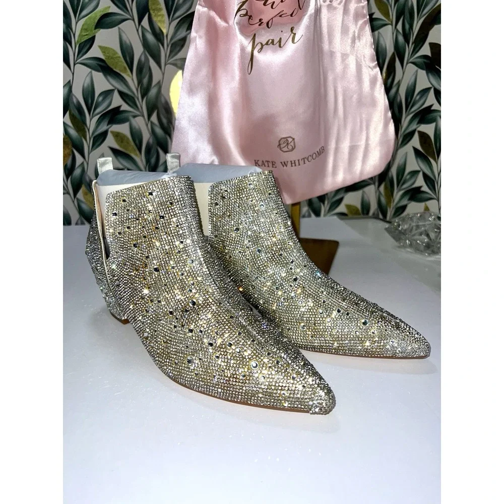 Gold Crystal Embellished Ankle Booties - Picture 1 of 7